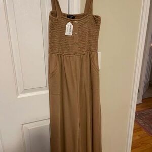 Tan Sleeveless Wide Leg Jumpsuit